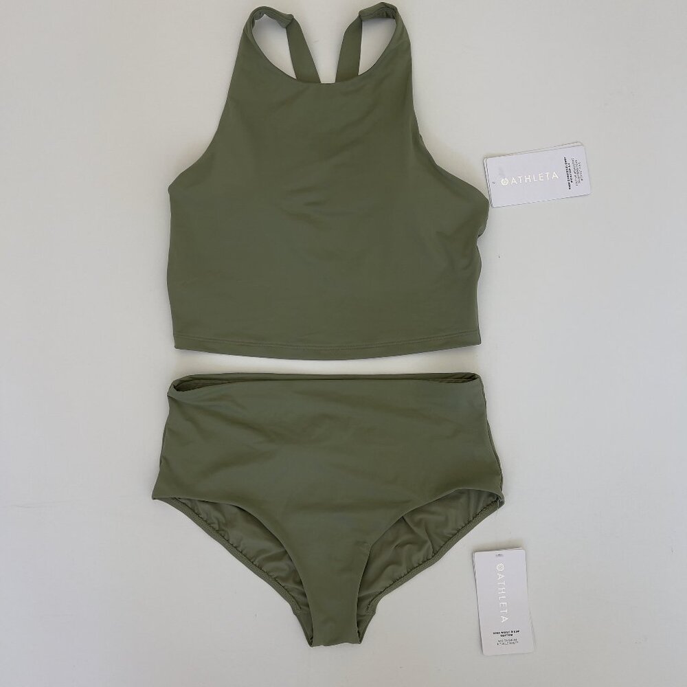 NWT ATHLETA PALM CONSCIOUS CROP BIKINI TOP & HI waist bottom M